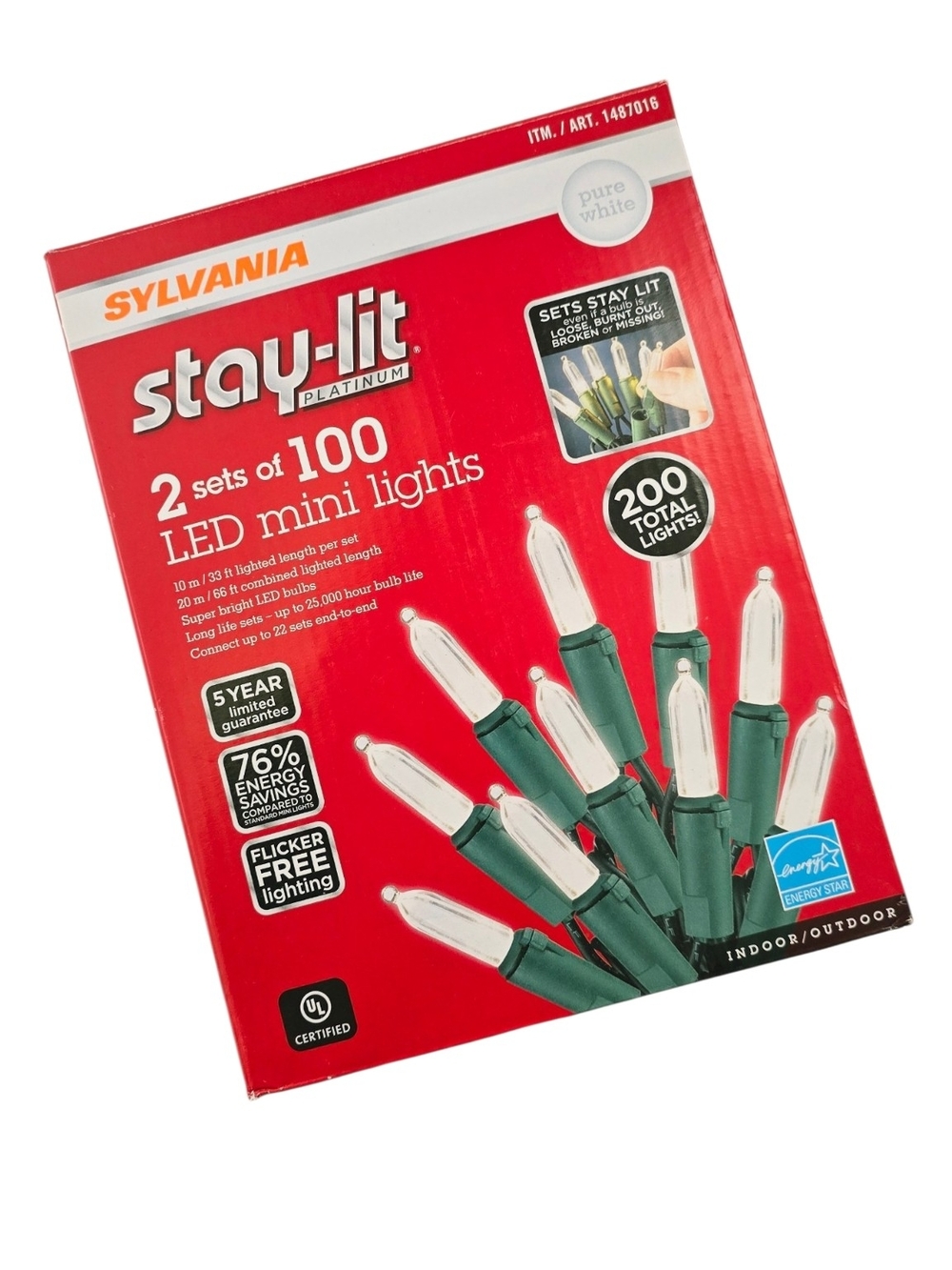 Sylvania Stay-Lit Platinum 200 Pure White LED Christmas Lights NIB Indoor Outdoo